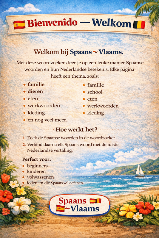 Spaans Naar Vlaams Leren Woordzoekers - 20 Pagina's PDF - PrintnPaws
