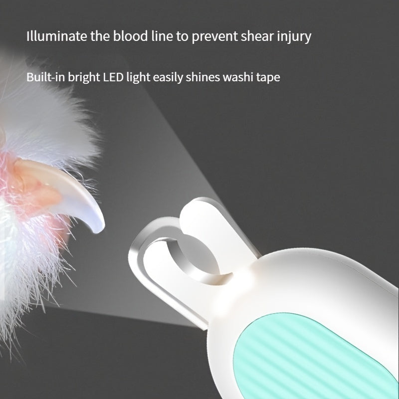 Hond en kat nagelknippers met LED-licht en cirkelvormige snede, voorkomt overmatig knippen voor een veilige trimervaring.