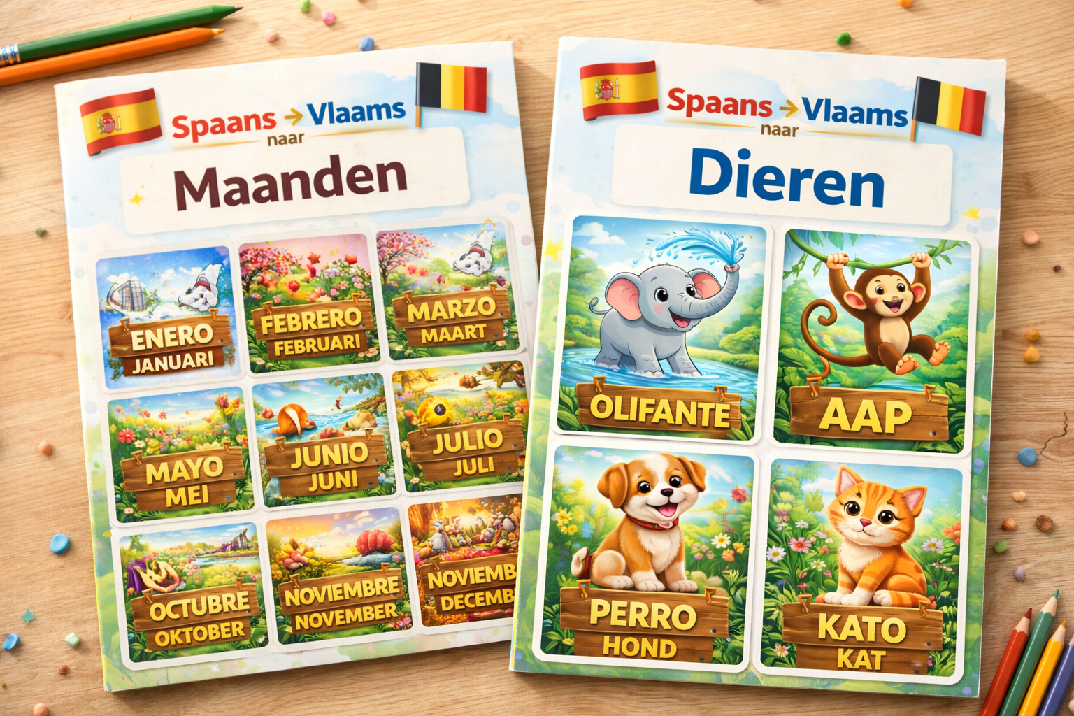 Spaans Leren - 2 Memory Games Bundel (Maanden + Dieren) - PrintnPaws
