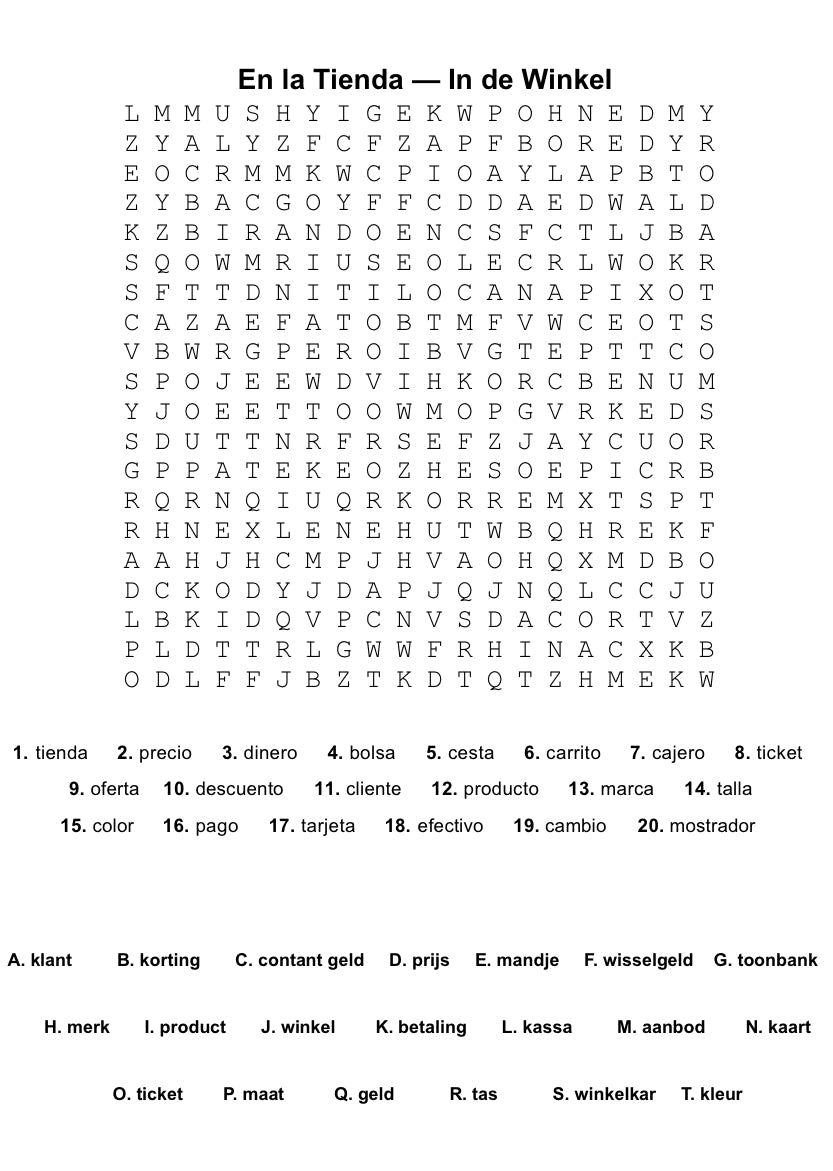 GRATIS - Spaans Leren Memory Game - 6 Kaarten en 2 woordzoekers gratis PDF Download - PrintnPaws