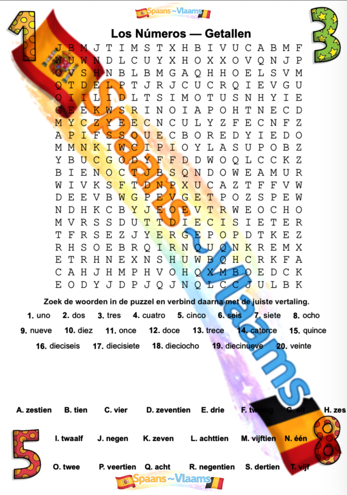 Spaans Naar Vlaams Leren Woordzoekers - 20 Pagina's PDF - PrintnPaws